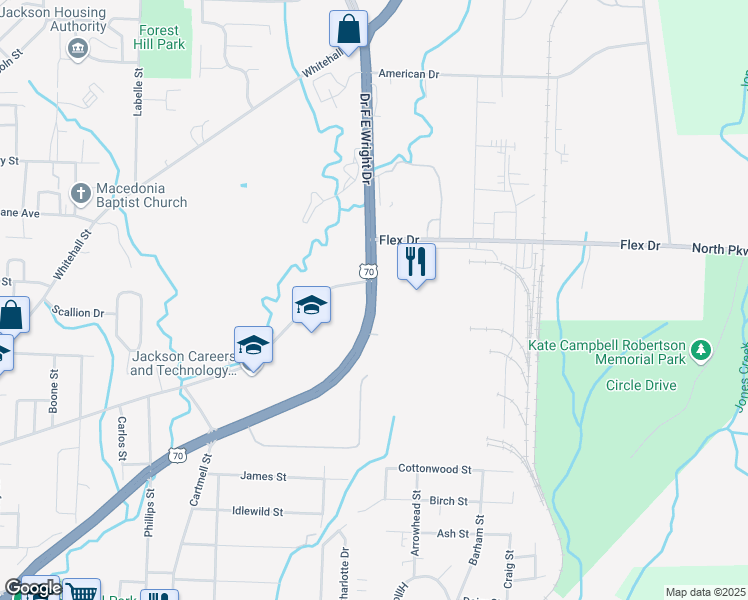 map of restaurants, bars, coffee shops, grocery stores, and more near 2235 U.S. 70 in Jackson