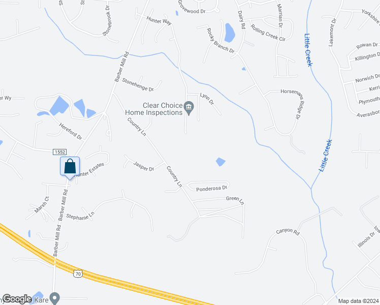 map of restaurants, bars, coffee shops, grocery stores, and more near 439 Country Lane in Clayton