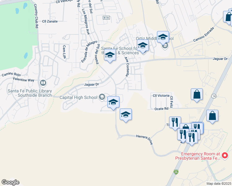 map of restaurants, bars, coffee shops, grocery stores, and more near 4551 Paseo del Sol in Santa Fe