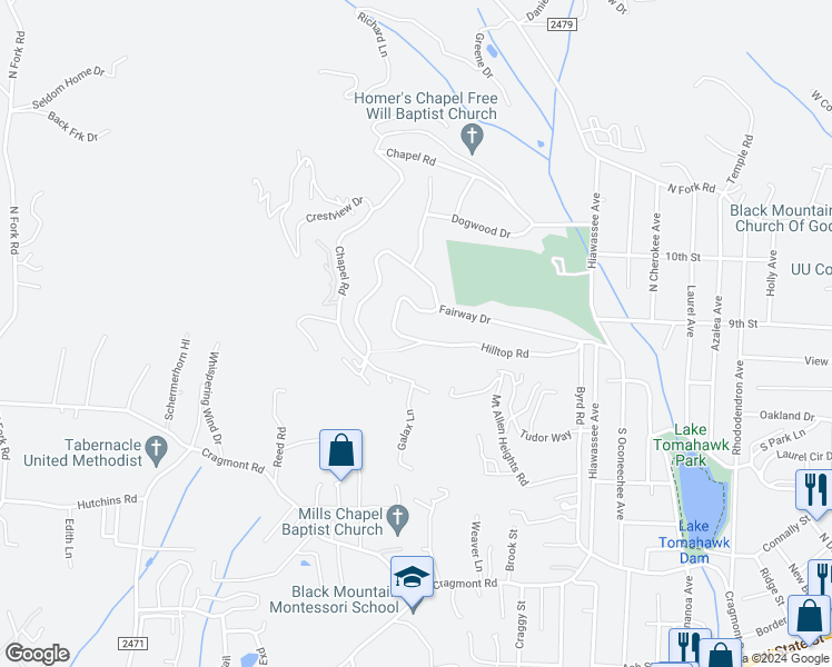 map of restaurants, bars, coffee shops, grocery stores, and more near 137 Fairway Drive in Black Mountain