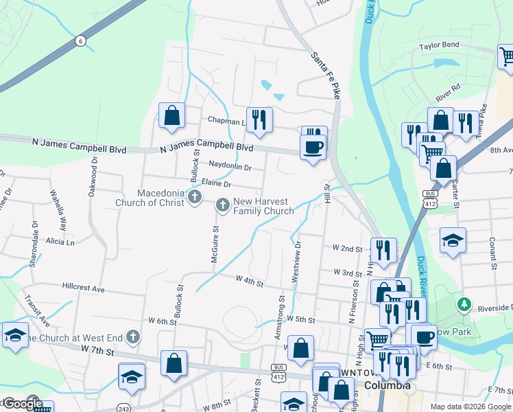 map of restaurants, bars, coffee shops, grocery stores, and more near 100 Bernhardt Boulevard in Columbia