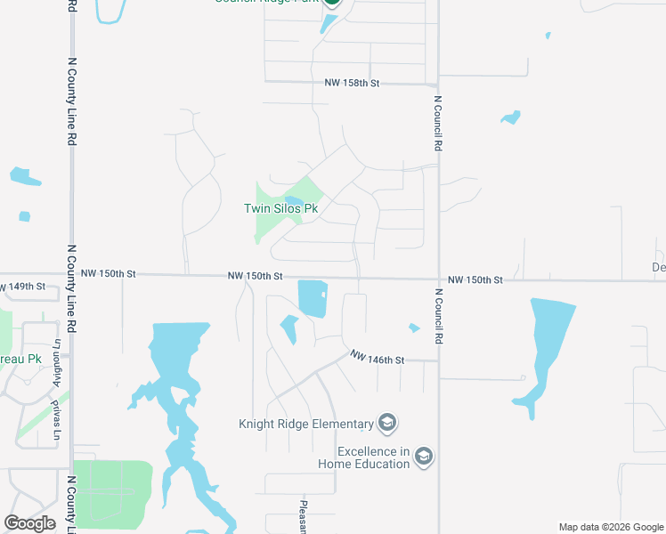 map of restaurants, bars, coffee shops, grocery stores, and more near 8216 Northwest 151st Terrace in Edmond