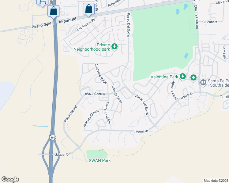 map of restaurants, bars, coffee shops, grocery stores, and more near Solecito Loop in Santa Fe