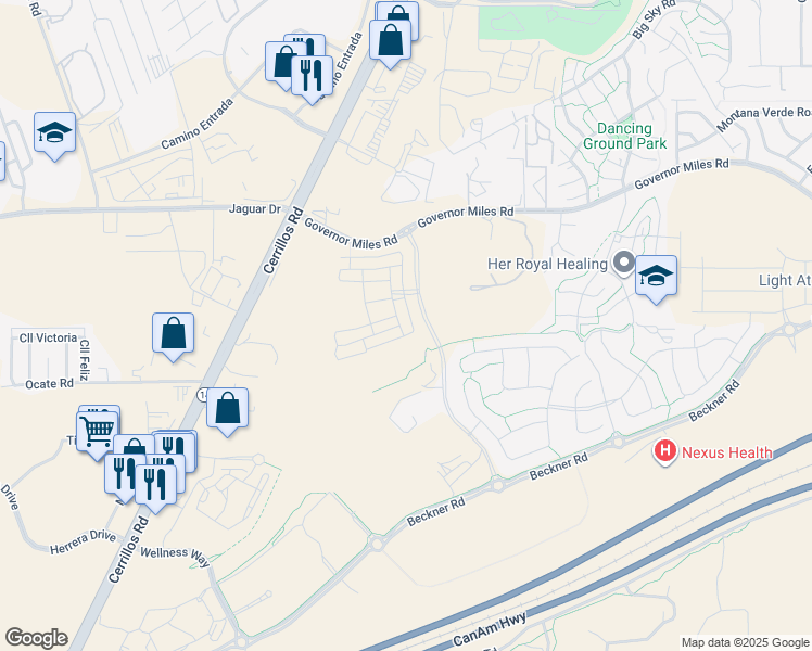 map of restaurants, bars, coffee shops, grocery stores, and more near 4706 Wheeler Peak in Santa Fe