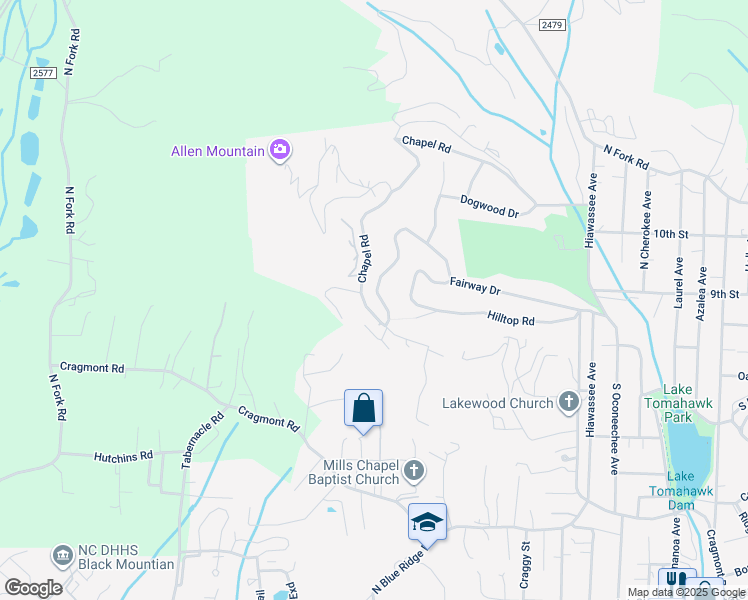 map of restaurants, bars, coffee shops, grocery stores, and more near 459 Chapel Road in Black Mountain