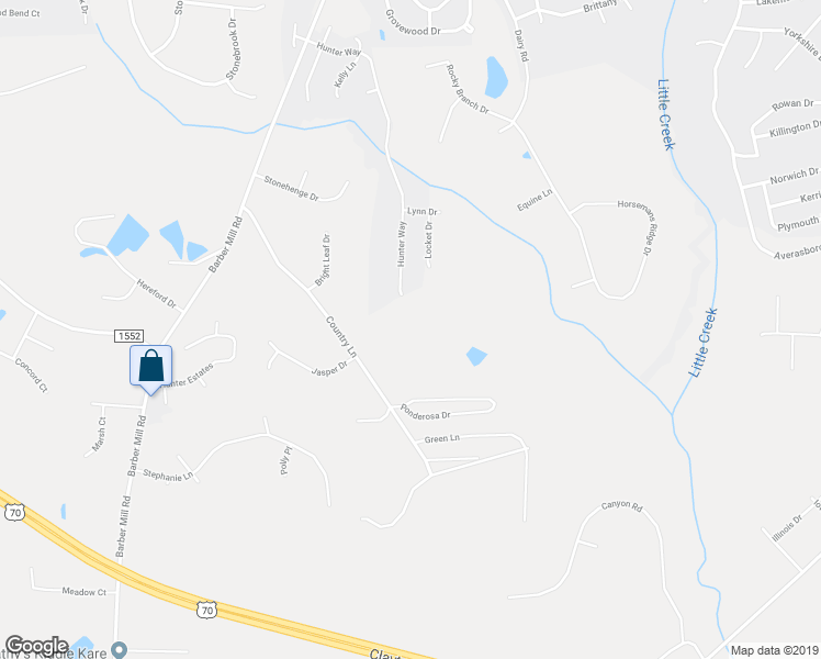 map of restaurants, bars, coffee shops, grocery stores, and more near 557 Hunter Way in Clayton