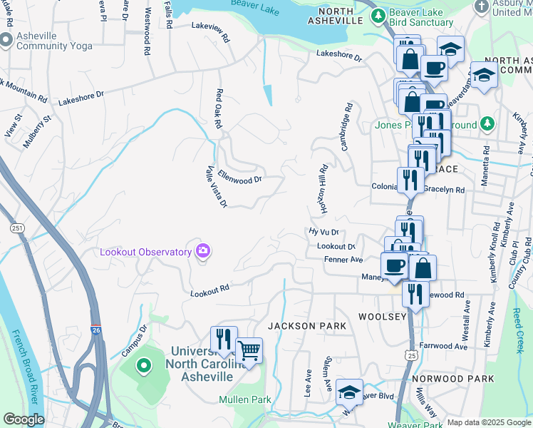 map of restaurants, bars, coffee shops, grocery stores, and more near 3 Hasbrook Lane in Asheville