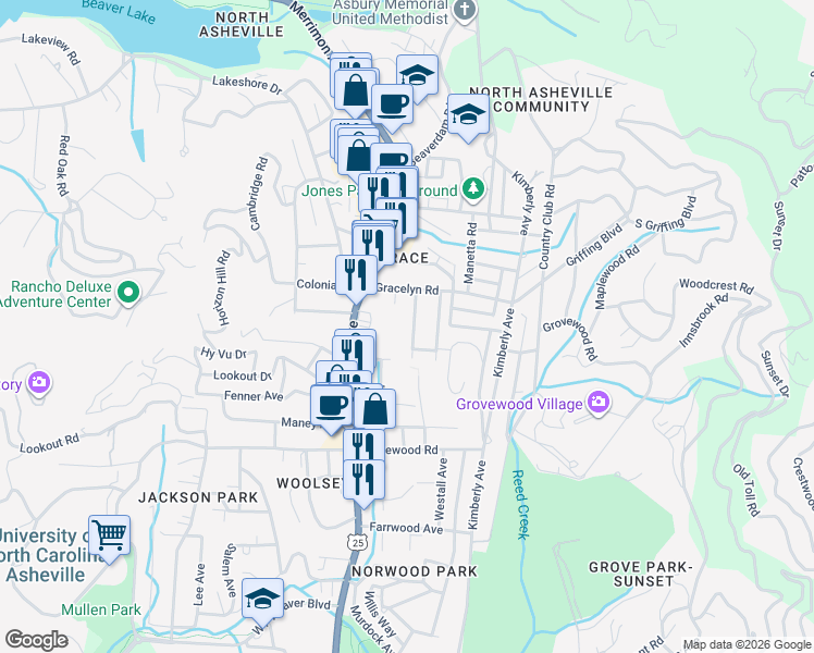 map of restaurants, bars, coffee shops, grocery stores, and more near 789 U.S. 25 in Asheville
