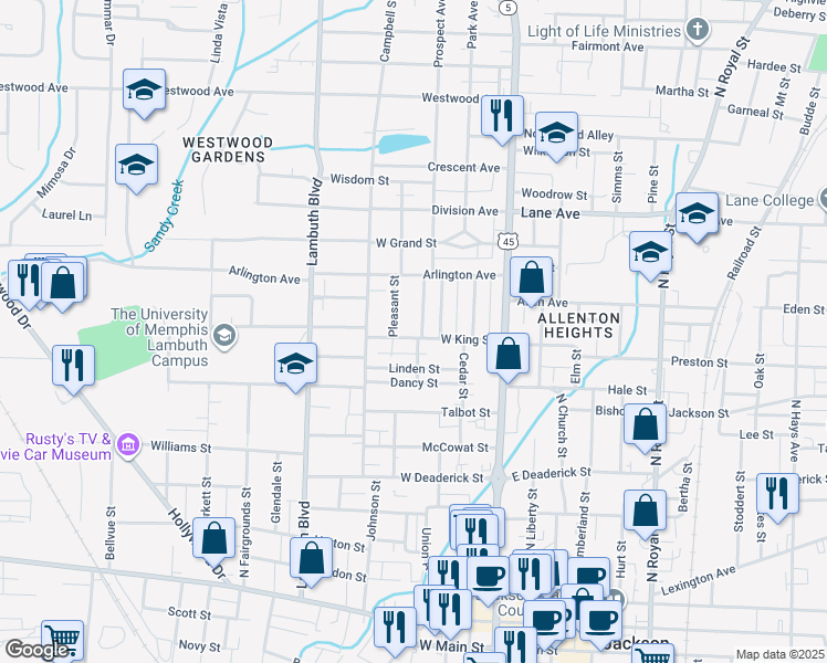 map of restaurants, bars, coffee shops, grocery stores, and more near 239 Prospect Avenue in Jackson