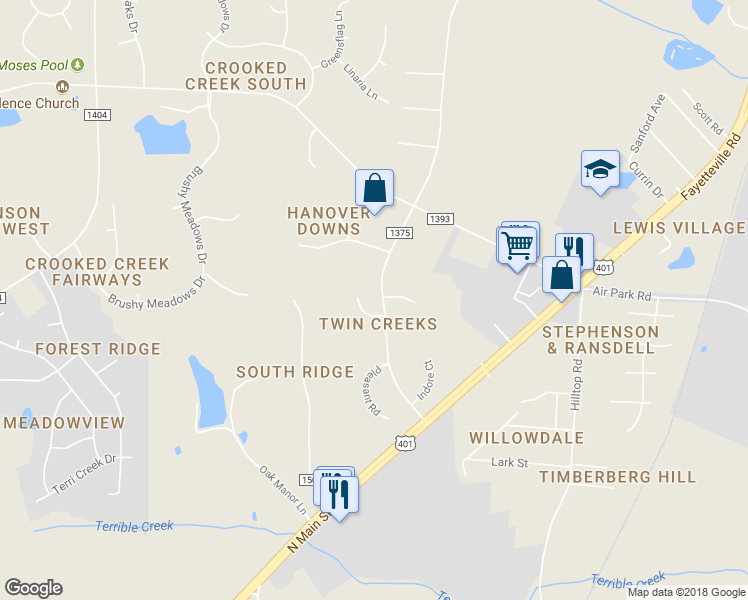map of restaurants, bars, coffee shops, grocery stores, and more near 2500 Jutland Court in Fuquay Varina