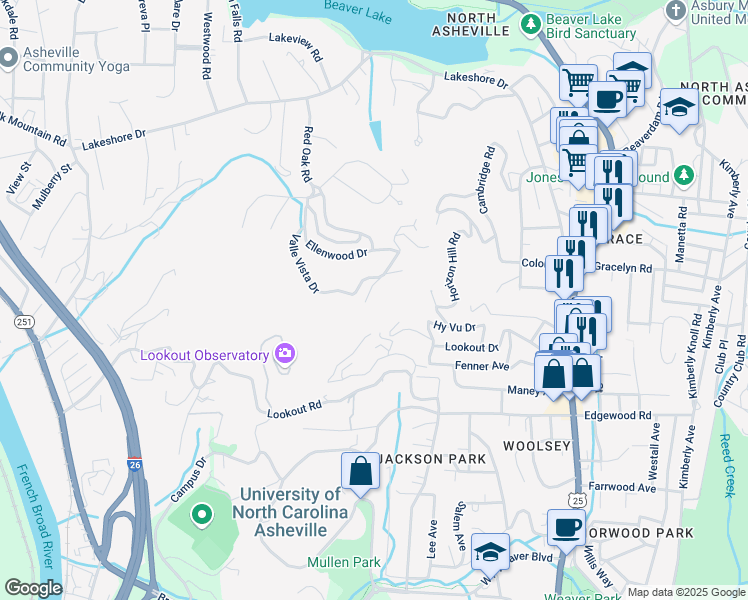 map of restaurants, bars, coffee shops, grocery stores, and more near 3 Hasbrook Lane in Asheville