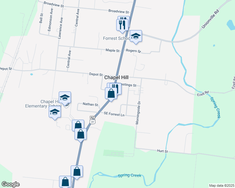 map of restaurants, bars, coffee shops, grocery stores, and more near 201 Crestview Street in Chapel Hill