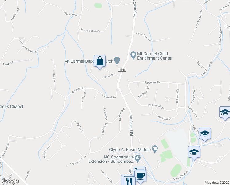 map of restaurants, bars, coffee shops, grocery stores, and more near 15 Odonald Road in Asheville