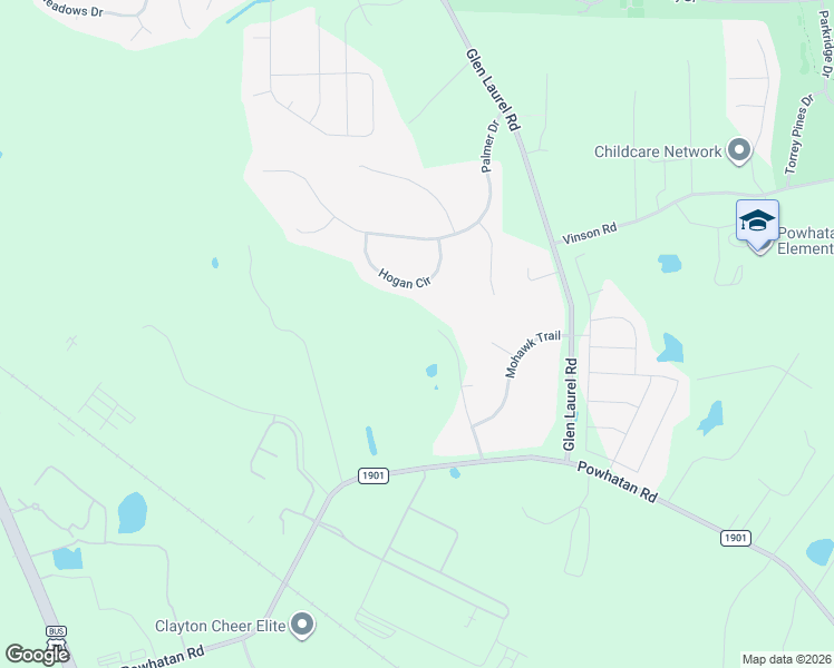 map of restaurants, bars, coffee shops, grocery stores, and more near 225 Mohican Trail in Clayton