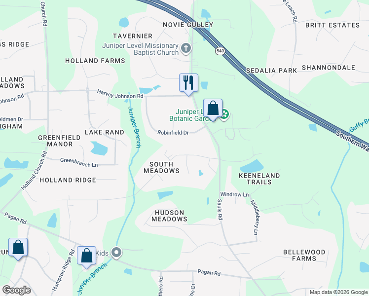 map of restaurants, bars, coffee shops, grocery stores, and more near 729 South Meadow Road in Raleigh