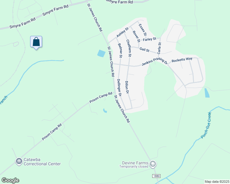 map of restaurants, bars, coffee shops, grocery stores, and more near 2418 Saint James Church Road in Newton