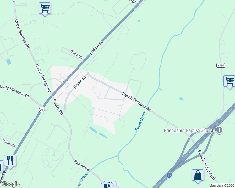 map of restaurants, bars, coffee shops, grocery stores, and more near 417 Peach Orchard Road in Salisbury
