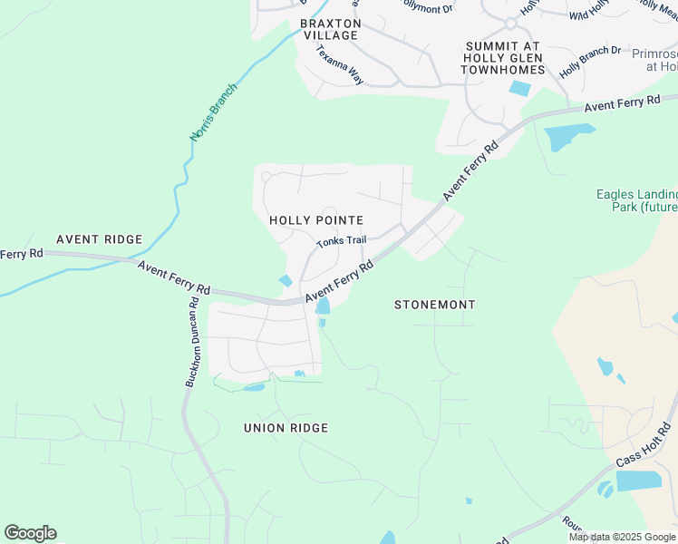 map of restaurants, bars, coffee shops, grocery stores, and more near 225 Pointe Park Circle in Holly Springs