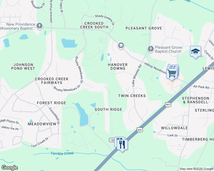 map of restaurants, bars, coffee shops, grocery stores, and more near 4532 South Ridge Drive in Fuquay-Varina