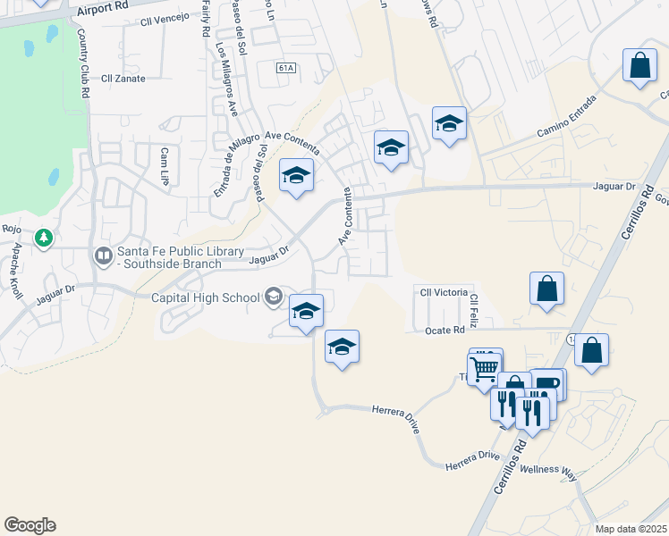 map of restaurants, bars, coffee shops, grocery stores, and more near 4551 Paseo del Sol in Santa Fe