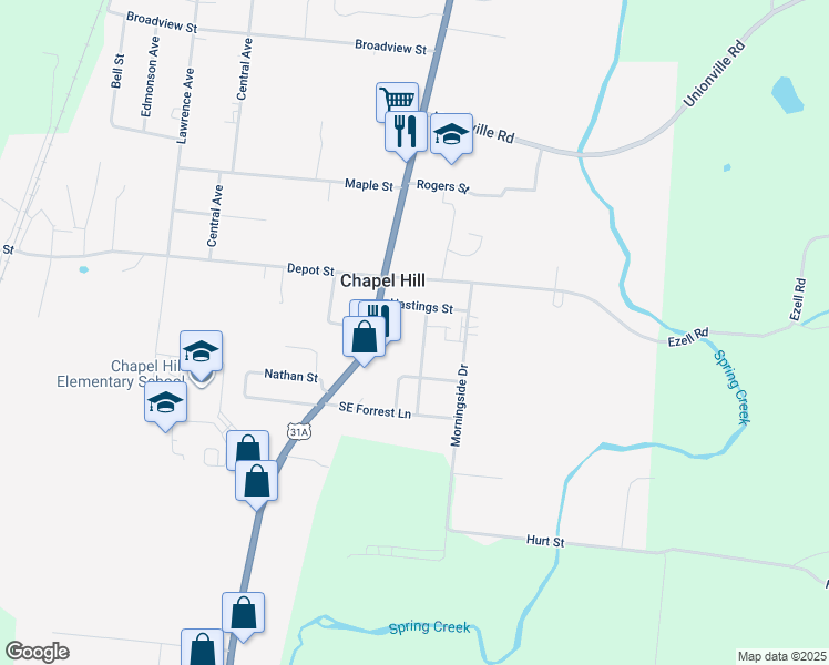 map of restaurants, bars, coffee shops, grocery stores, and more near 201 Crestview Street in Chapel Hill