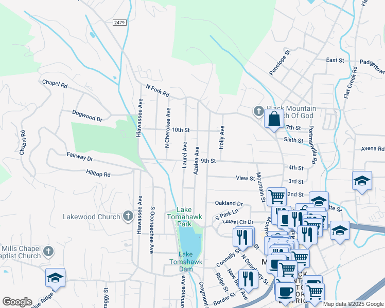 map of restaurants, bars, coffee shops, grocery stores, and more near 703 Azalea Avenue in Black Mountain
