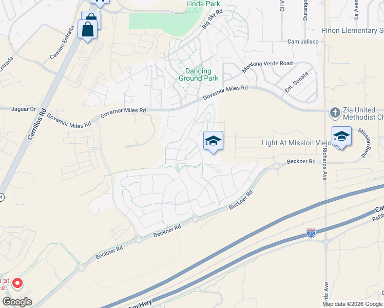 map of restaurants, bars, coffee shops, grocery stores, and more near 4132 Soaring Eagle Lane in Santa Fe