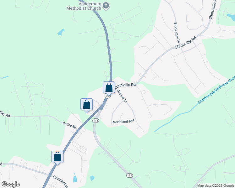 map of restaurants, bars, coffee shops, grocery stores, and more near 112 Gabriel Drive in Mooresville