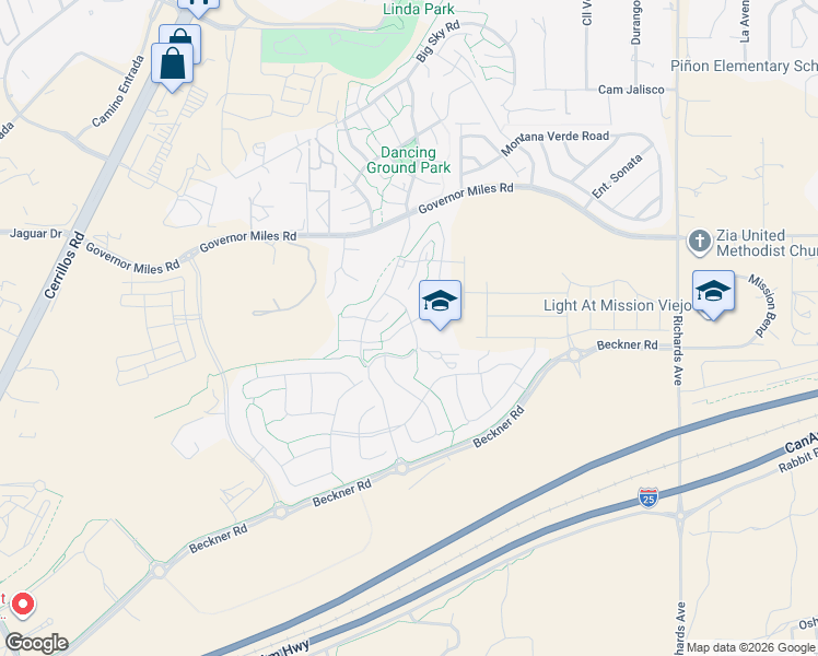 map of restaurants, bars, coffee shops, grocery stores, and more near 4132 Soaring Eagle Lane in Santa Fe