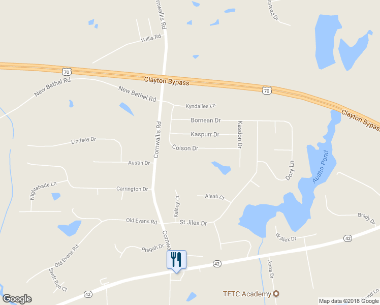 map of restaurants, bars, coffee shops, grocery stores, and more near 196 Colson Drive in Garner