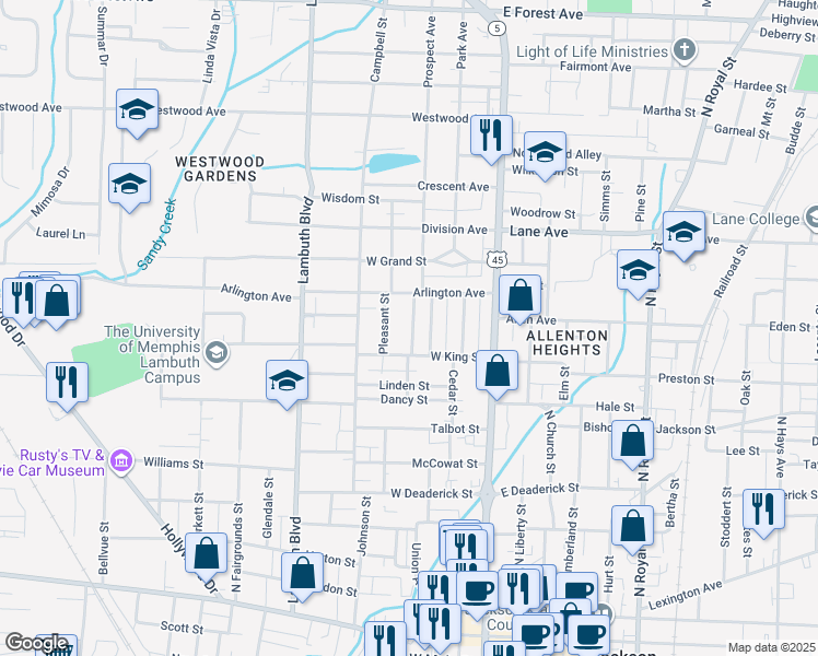 map of restaurants, bars, coffee shops, grocery stores, and more near 239 Prospect Avenue in Jackson