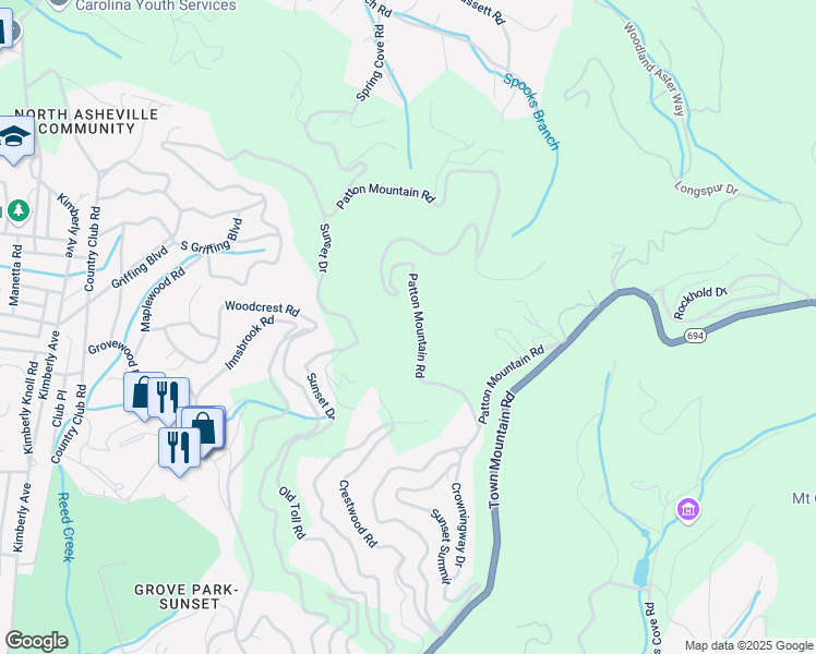 map of restaurants, bars, coffee shops, grocery stores, and more near 114 Patton Mountain Road in Asheville