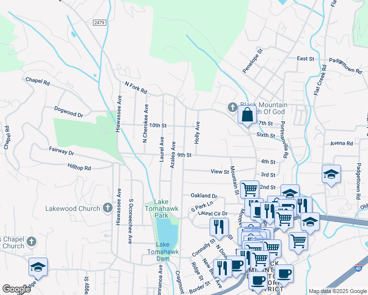map of restaurants, bars, coffee shops, grocery stores, and more near 707 Rhododendron Avenue in Black Mountain