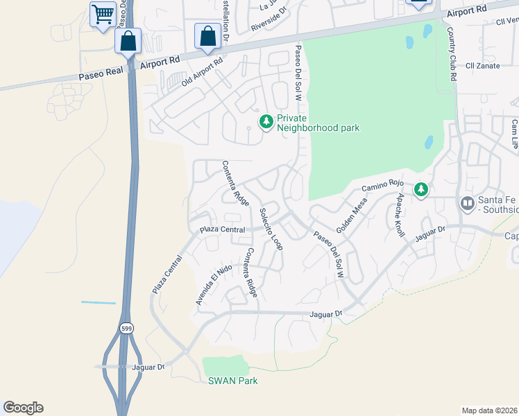 map of restaurants, bars, coffee shops, grocery stores, and more near 4529 Contenta Ridge in Santa Fe