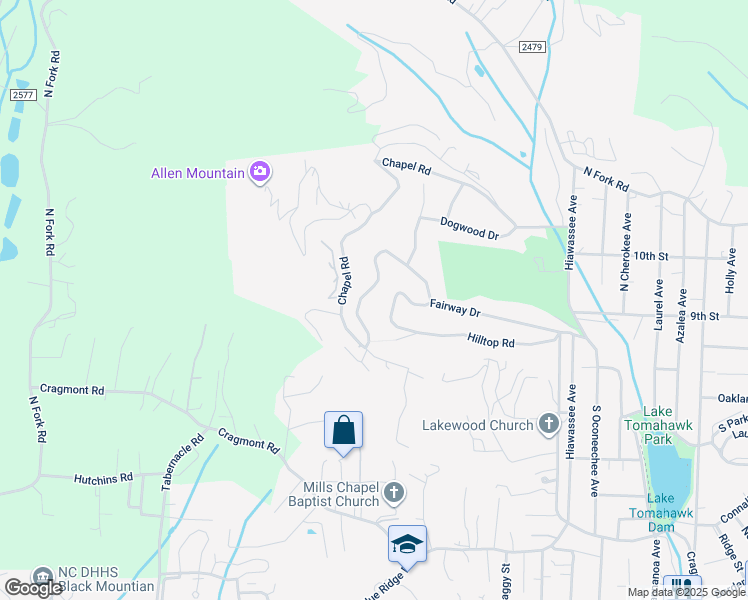 map of restaurants, bars, coffee shops, grocery stores, and more near 245 Allen Mountain Drive in Black Mountain