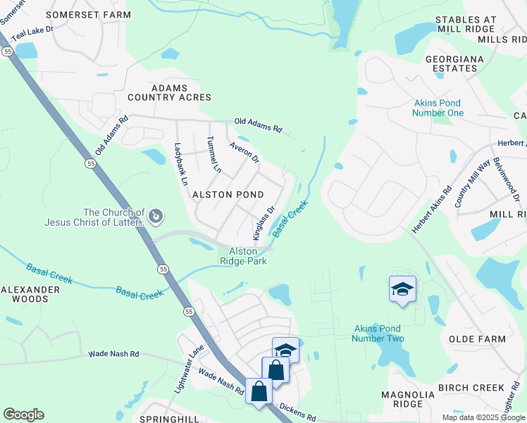 map of restaurants, bars, coffee shops, grocery stores, and more near 2515 Kinglass Drive in Fuquay Varina