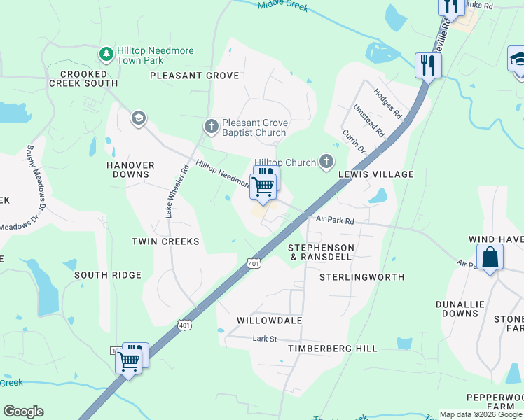 map of restaurants, bars, coffee shops, grocery stores, and more near 3417 North Main Street in Fuquay-Varina