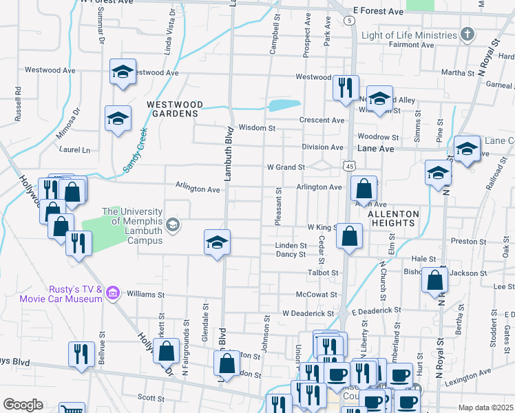 map of restaurants, bars, coffee shops, grocery stores, and more near 249 Campbell Street in Jackson