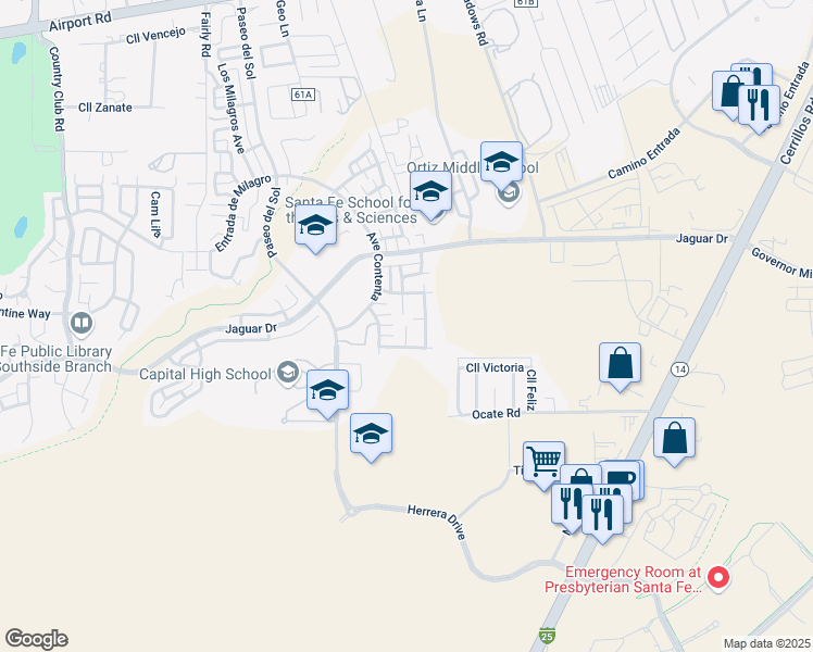 map of restaurants, bars, coffee shops, grocery stores, and more near 4501 Calle Blanca in Santa Fe