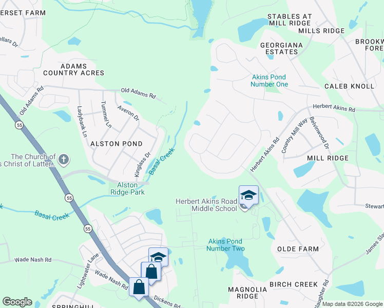 map of restaurants, bars, coffee shops, grocery stores, and more near 2244 Plowridge Road in Fuquay-Varina