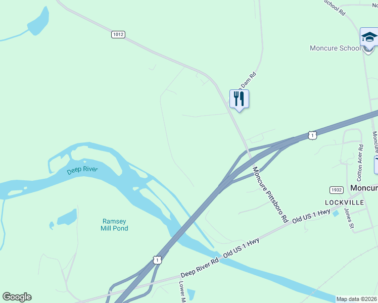 map of restaurants, bars, coffee shops, grocery stores, and more near 470 Water Tower Road in Moncure