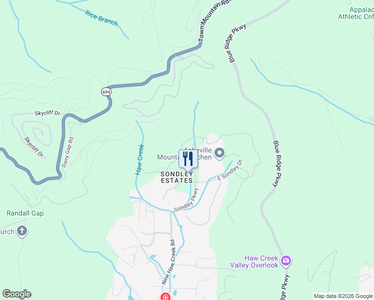 map of restaurants, bars, coffee shops, grocery stores, and more near 148 Sondley Parkway in Asheville
