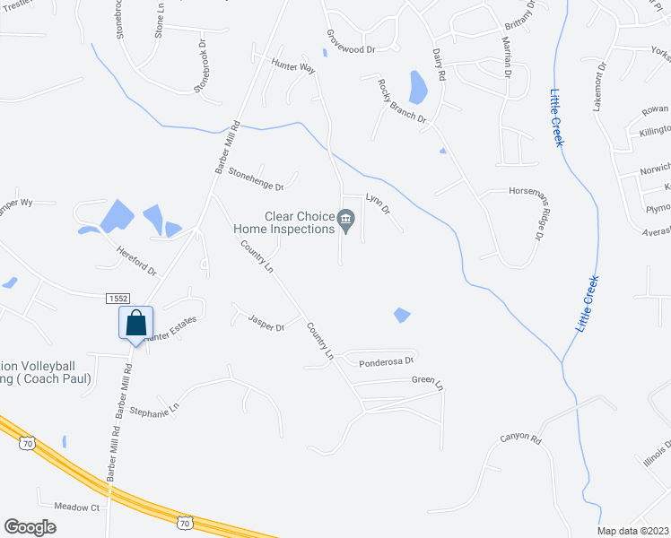 map of restaurants, bars, coffee shops, grocery stores, and more near 557 Hunter Way in Clayton