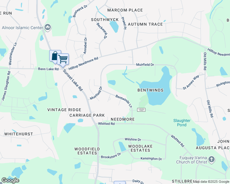 map of restaurants, bars, coffee shops, grocery stores, and more near 6613 Bentwinds Lane in Fuquay-Varina