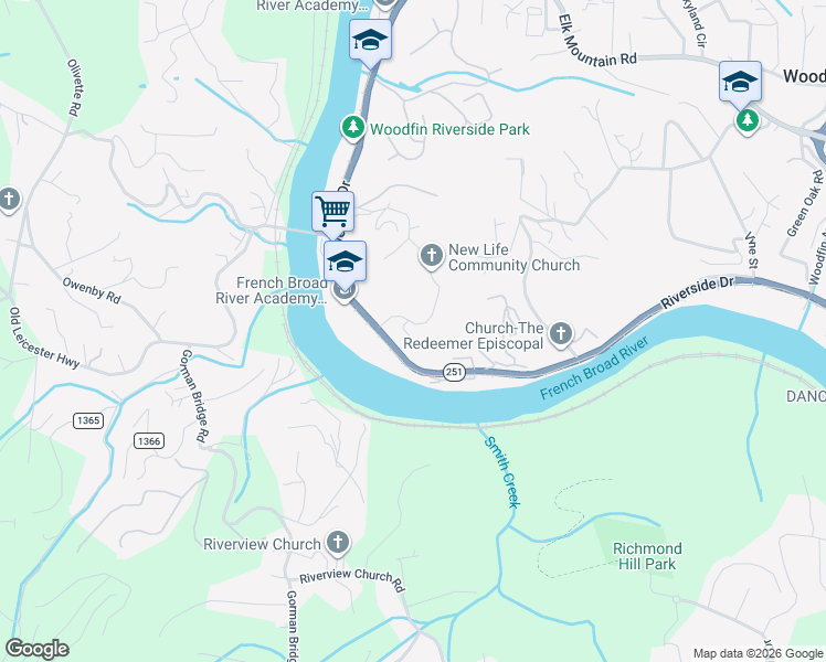 map of restaurants, bars, coffee shops, grocery stores, and more near 119 New Life Drive in Asheville