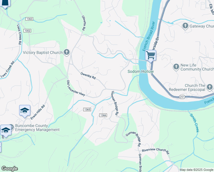map of restaurants, bars, coffee shops, grocery stores, and more near 19 Owenby Road in Asheville