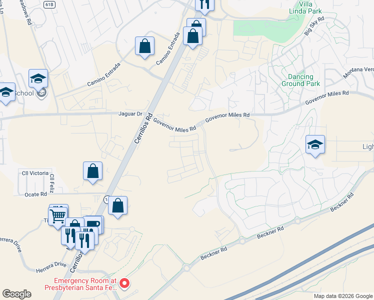 map of restaurants, bars, coffee shops, grocery stores, and more near 4706 Wheeler Peak in Santa Fe