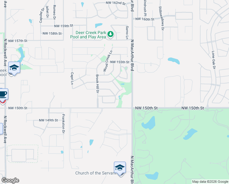 map of restaurants, bars, coffee shops, grocery stores, and more near 5924 Northwest 151st Street in Edmond