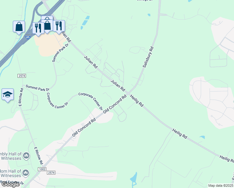 map of restaurants, bars, coffee shops, grocery stores, and more near Julian Road in Salisbury