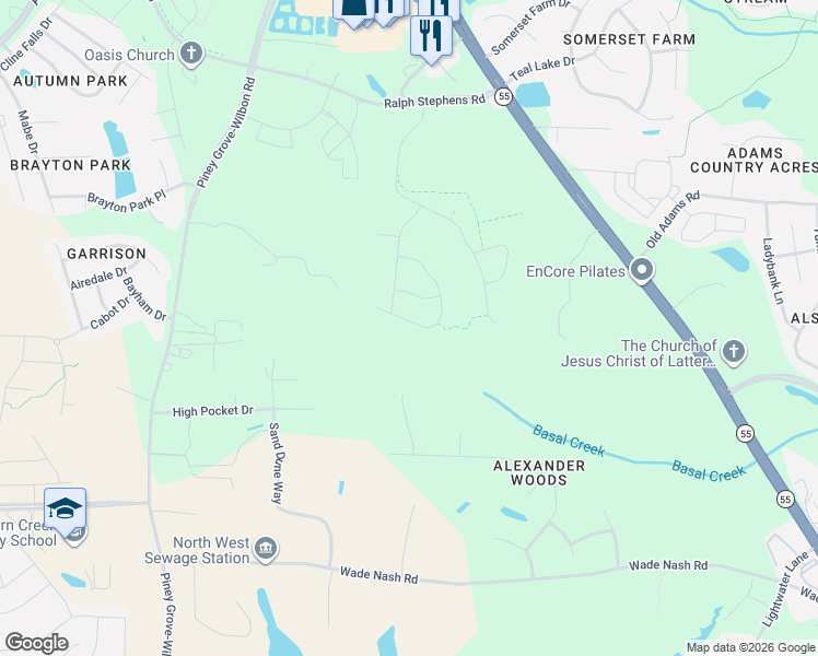 map of restaurants, bars, coffee shops, grocery stores, and more near 236 Mystwood Hollow Circle in Holly Springs